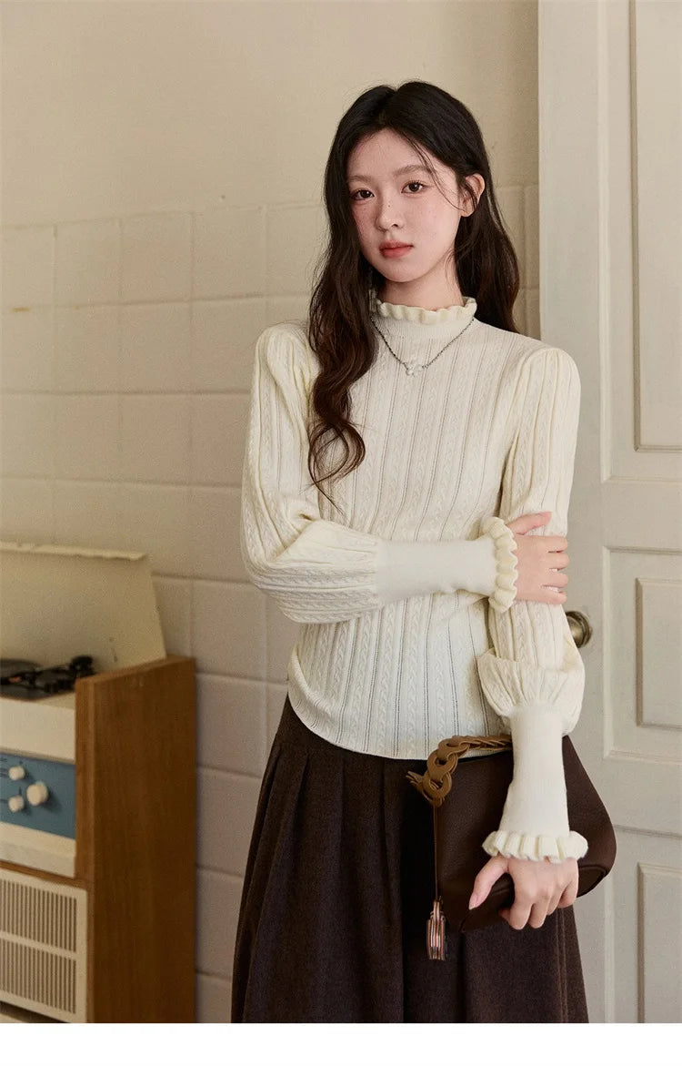 Mishow Half Turtleneck Ruffle Lantern Sleeve Top MXE93Z2810
