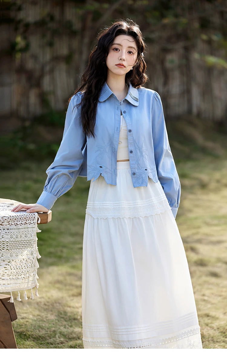 MISHOW French Hollow Lace Skirt 100% Cotton A-Line MXE12B0643