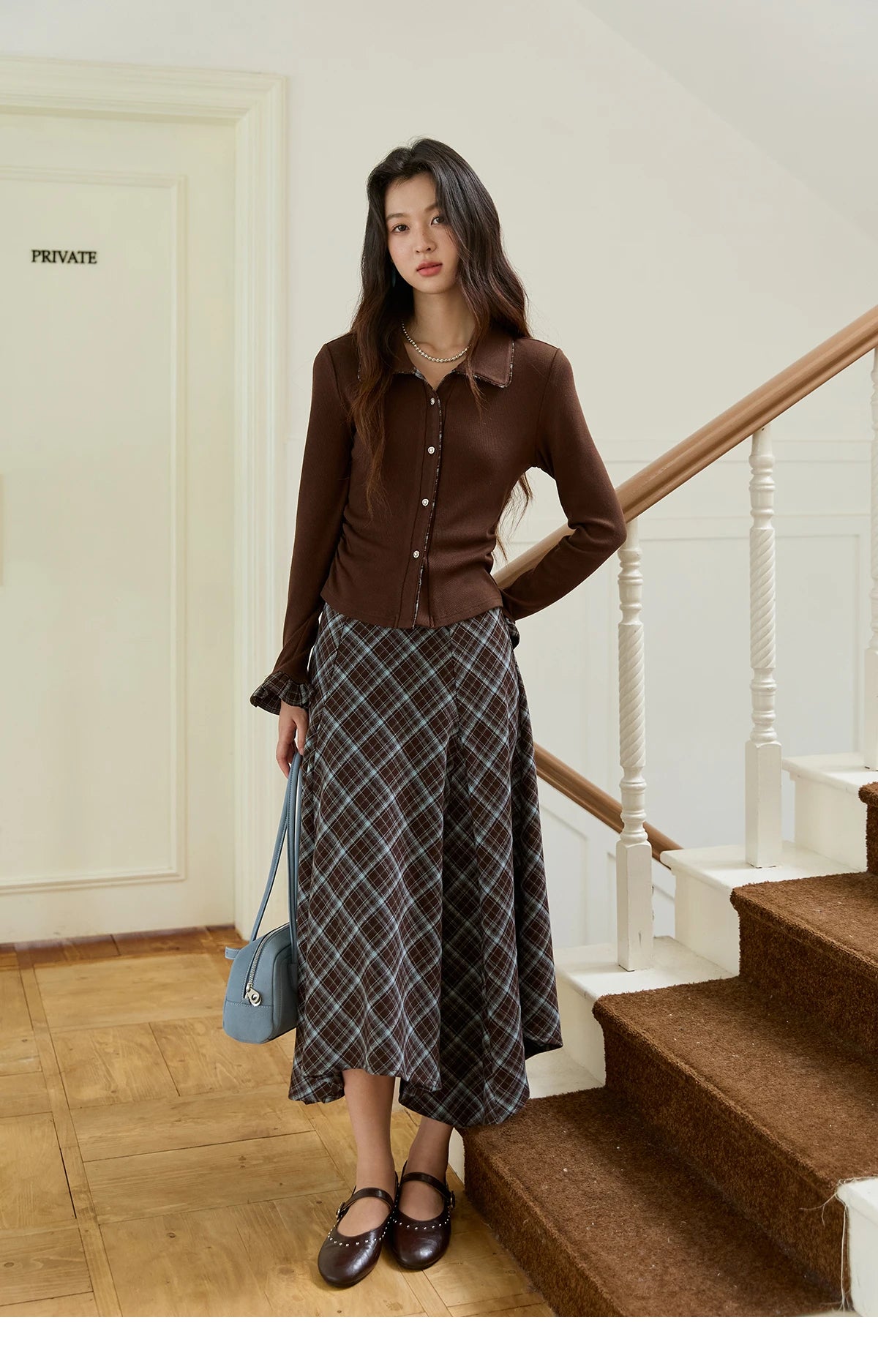 MISHOW Irregular Plaid Skirt Contrasting High Waist A-LINE MXE47B2436