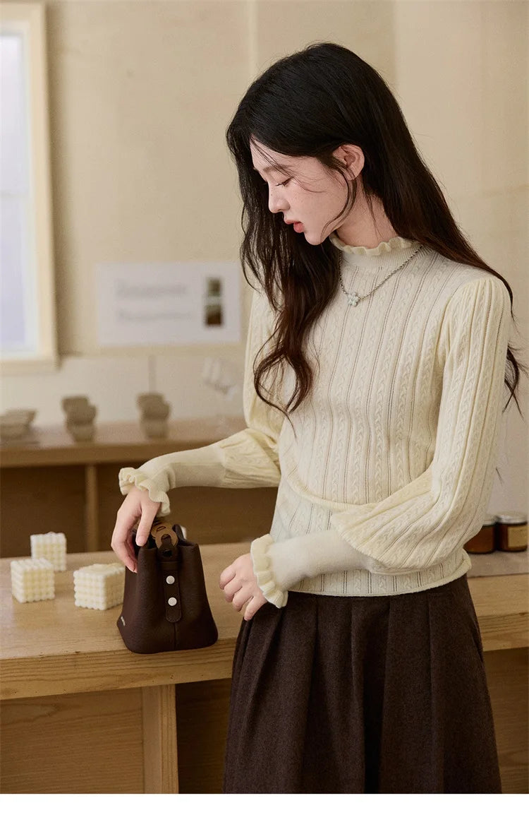 Mishow Half Turtleneck Ruffle Lantern Sleeve Top MXE93Z2810