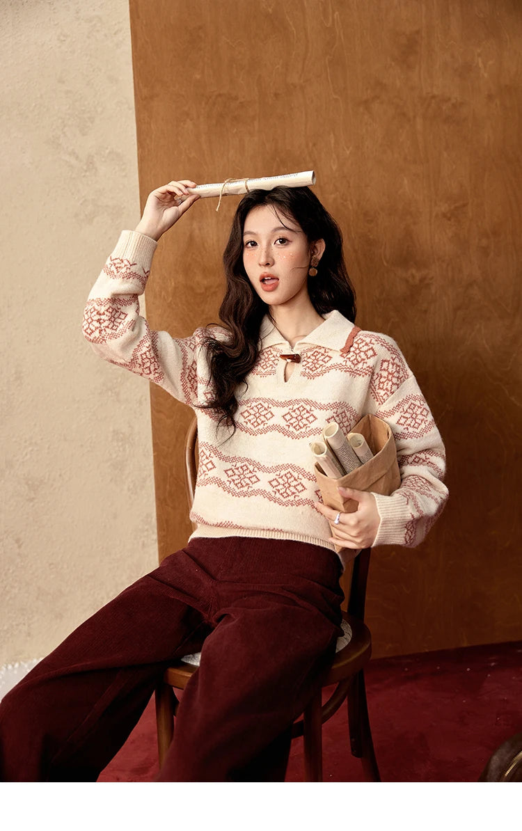 Mishow Christmas Fair Isle Turn Down Collar Pullover MXD59Z1042