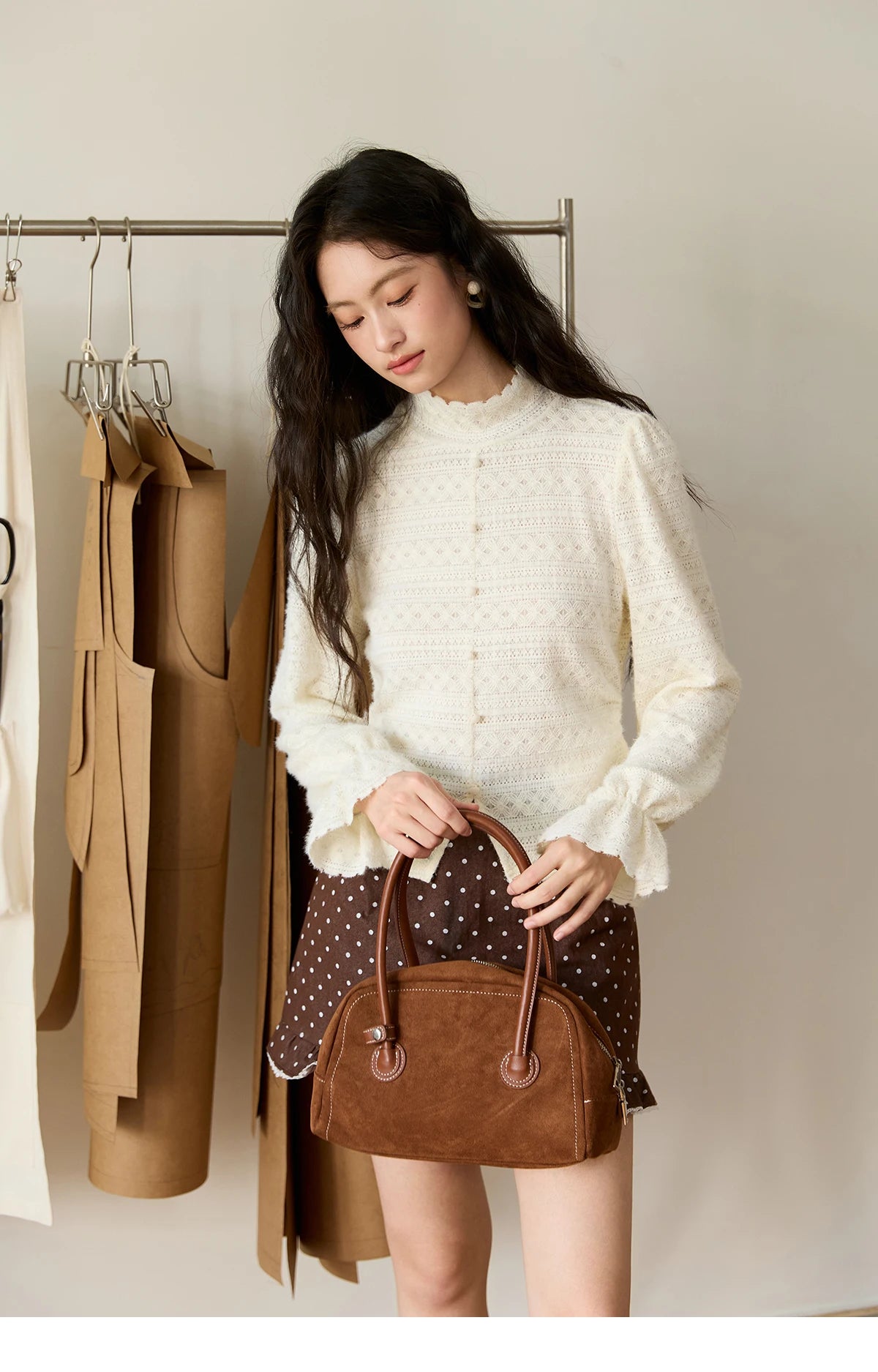 Mishow Elegant Half-High Collar Lace Shirt MXE48X2501