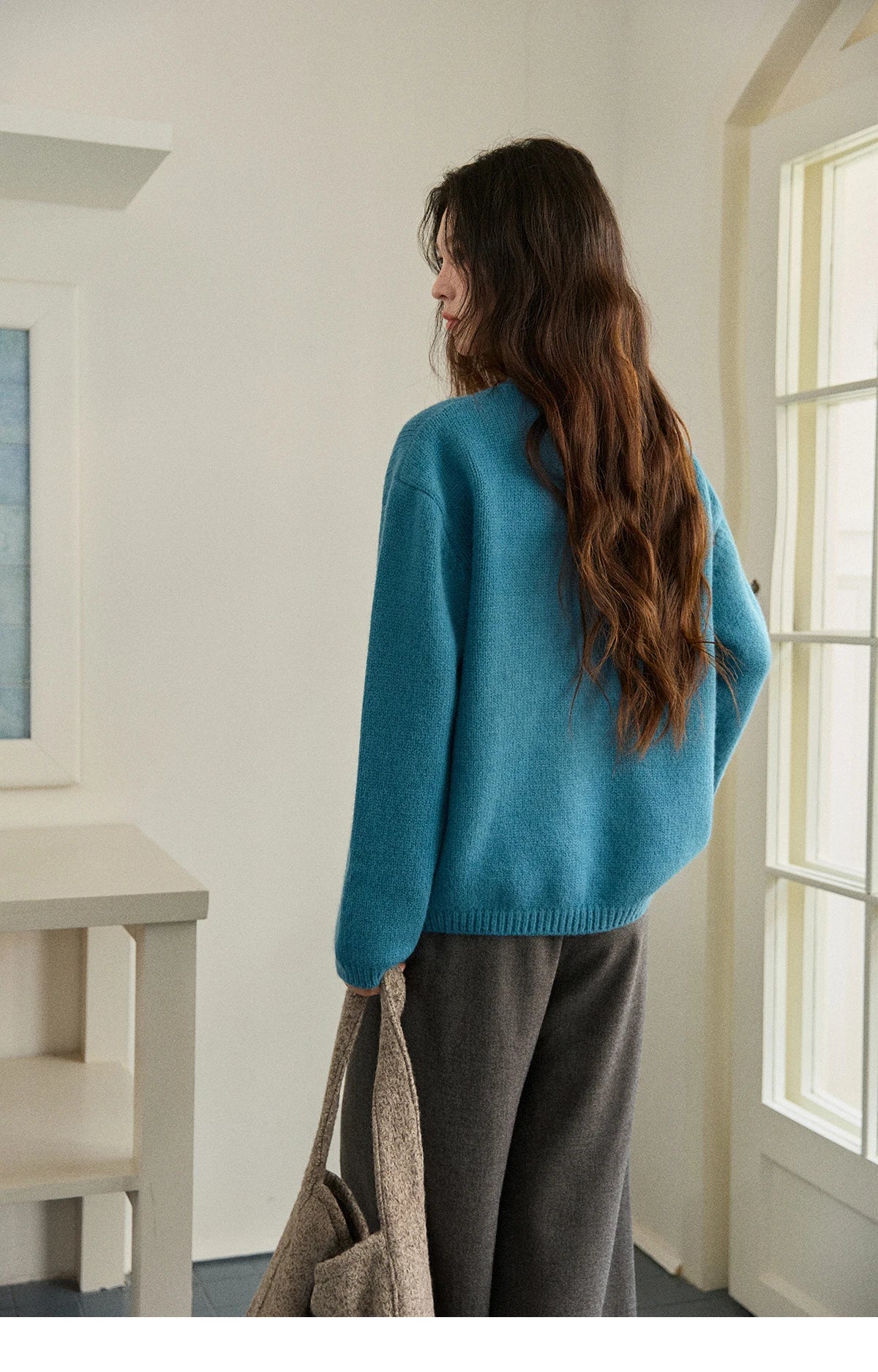 Mishow Peacock Blue Jacquard Loose Sweater MXE86Z2751
