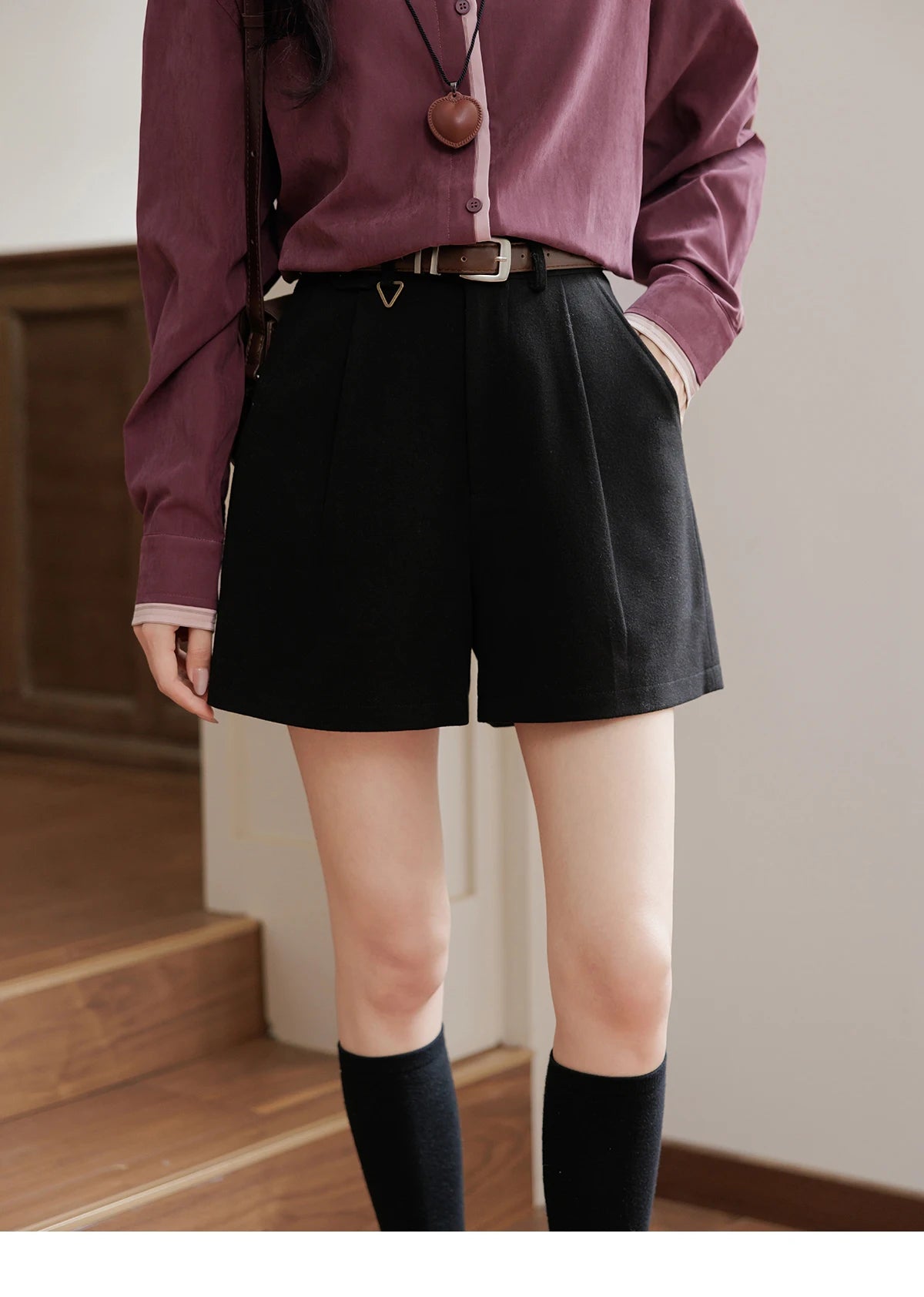 Mishow Black High Waist Wide Leg Shorts with Metal Detail MXD44K0757