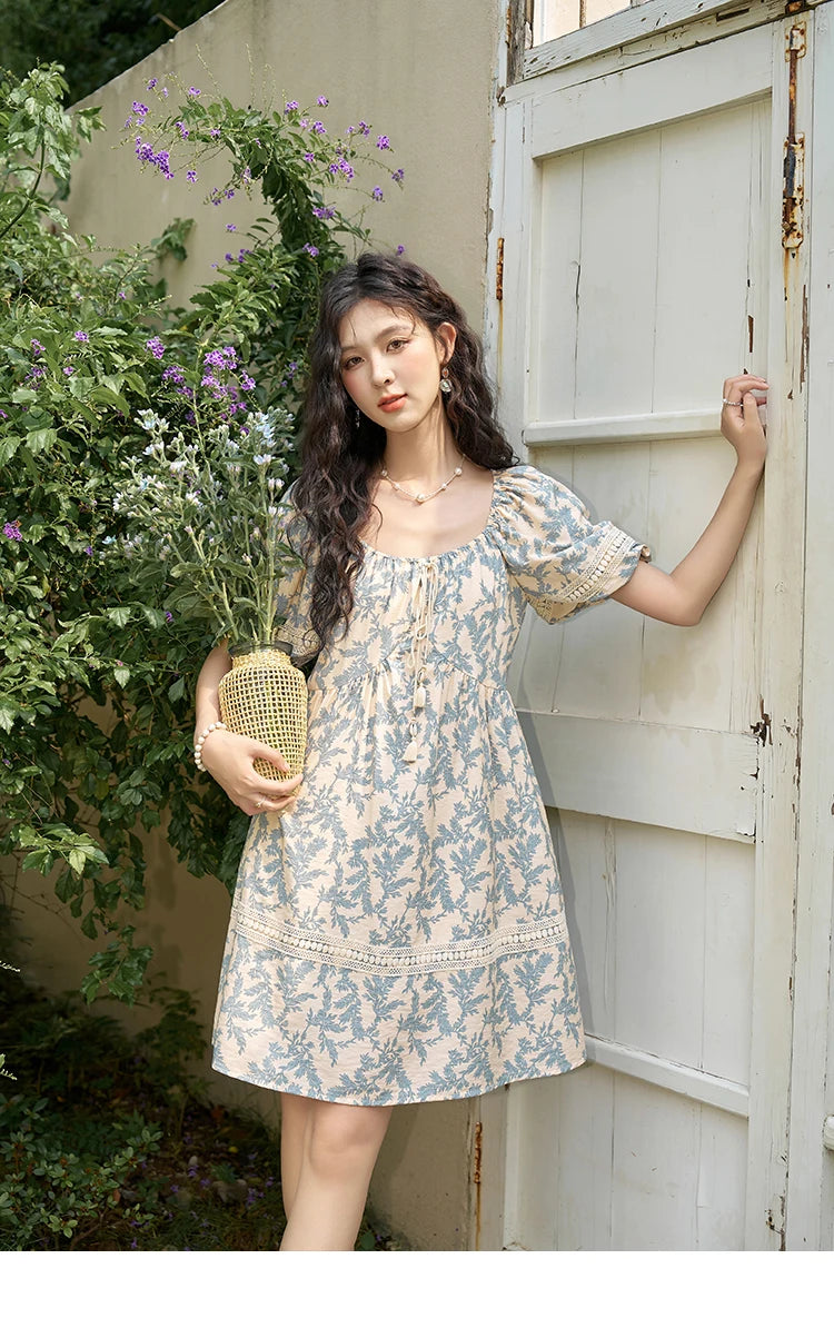 Mishow French Floral U-Neck Lace-Up Doll Dress MXD27L1898