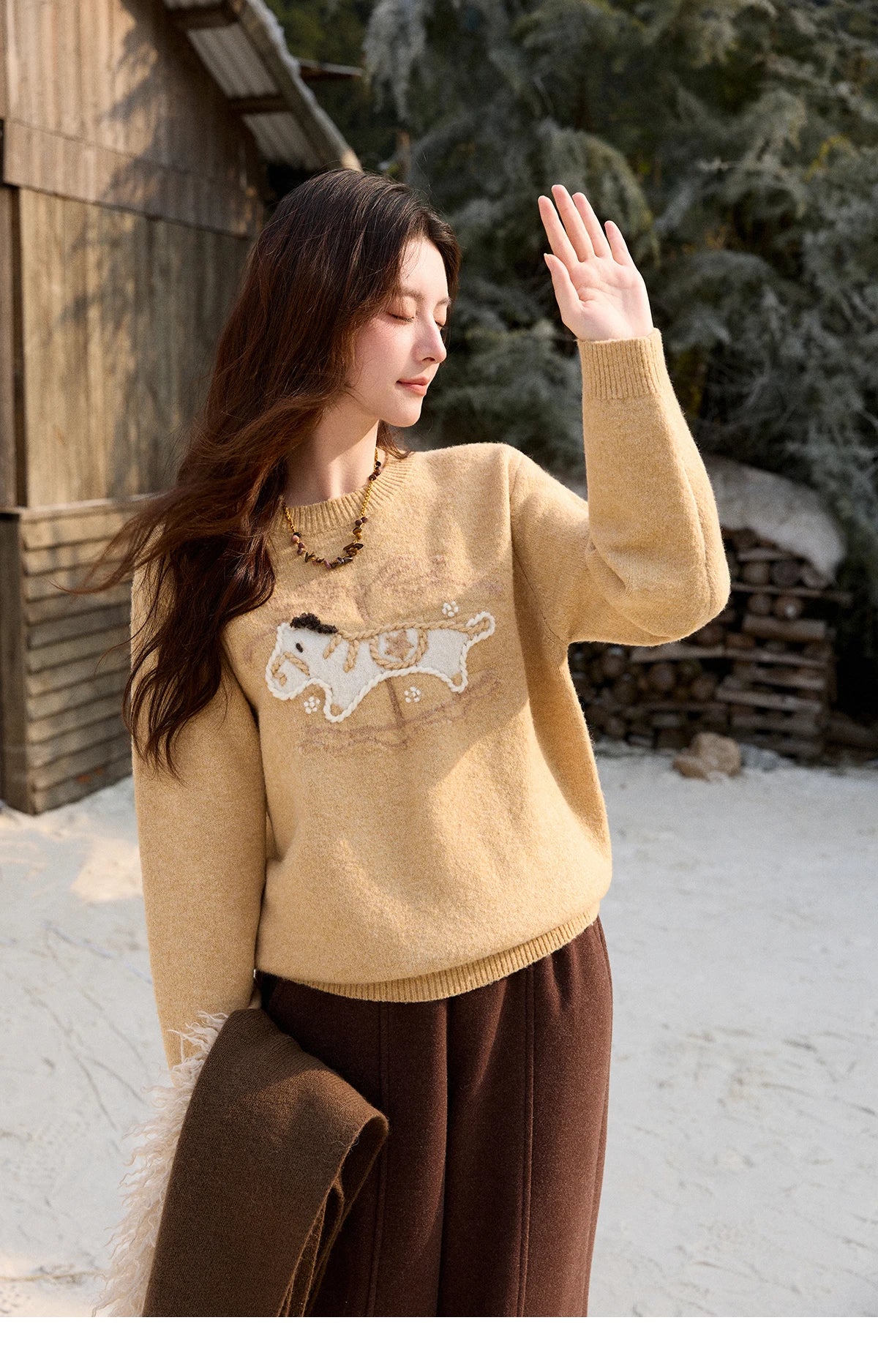 Mishow Handmade Embroidered Pony Jacquard Pullover MXE92Z2848