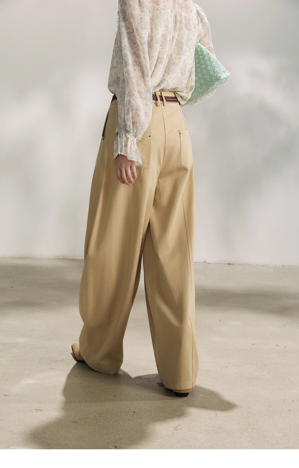 MISHOW Khaki Wide Leg Pants High Waist Belted Rear Pocket MXF13K1237