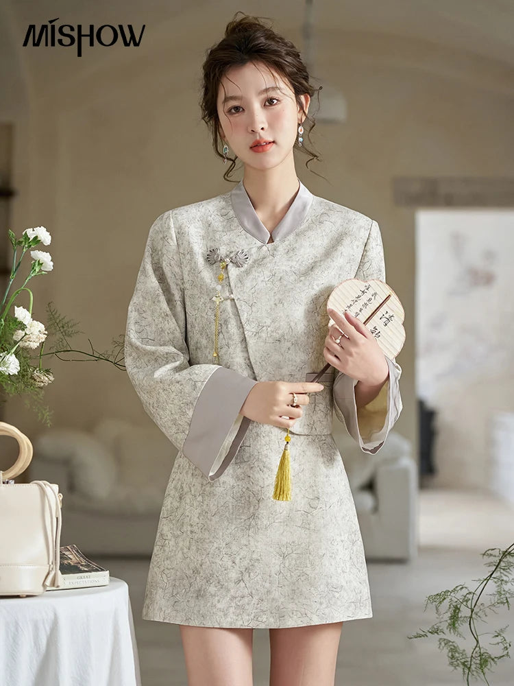 Mishow Chinese Stand Collar Jacket & A-Line Skirt Set MXD15W0373