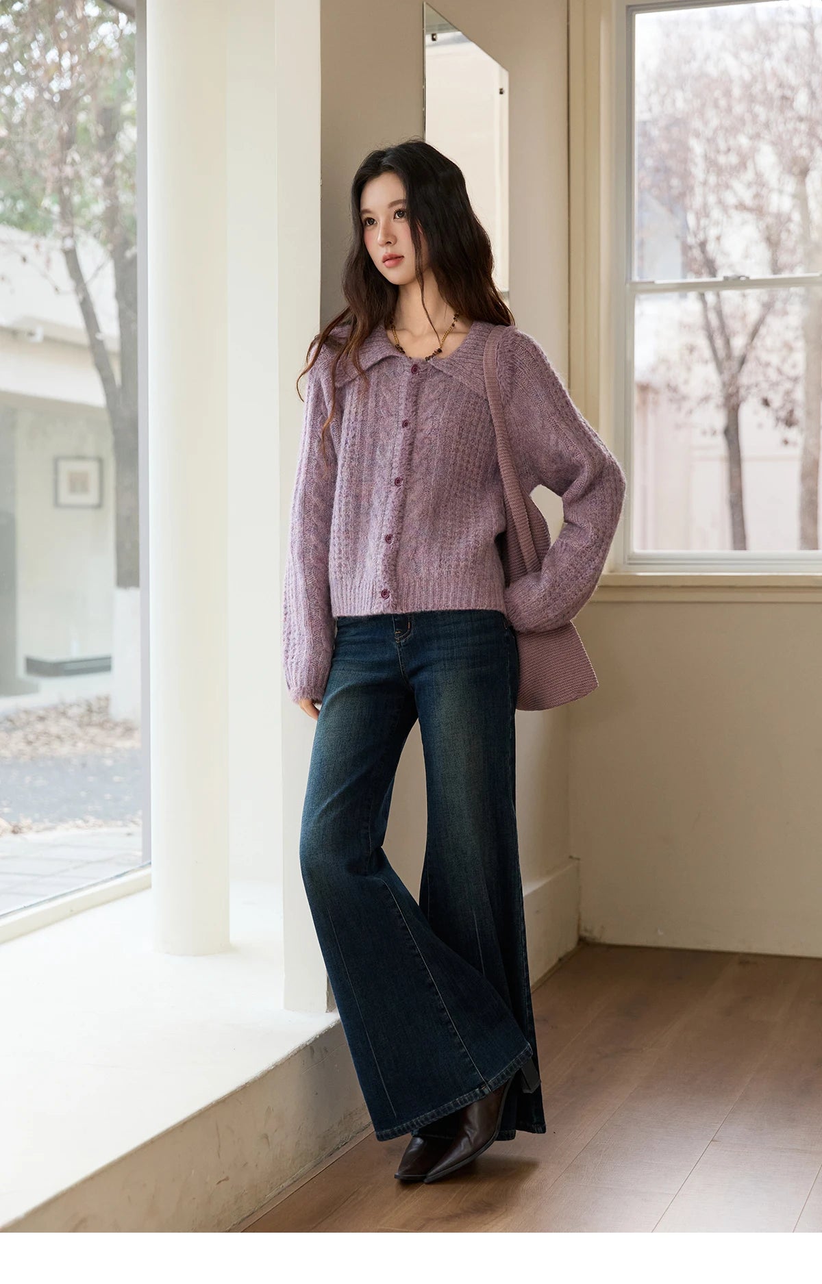 Mishow Purple Turn-Down Collar Imitation Mink Cardigan MXE88Z2616