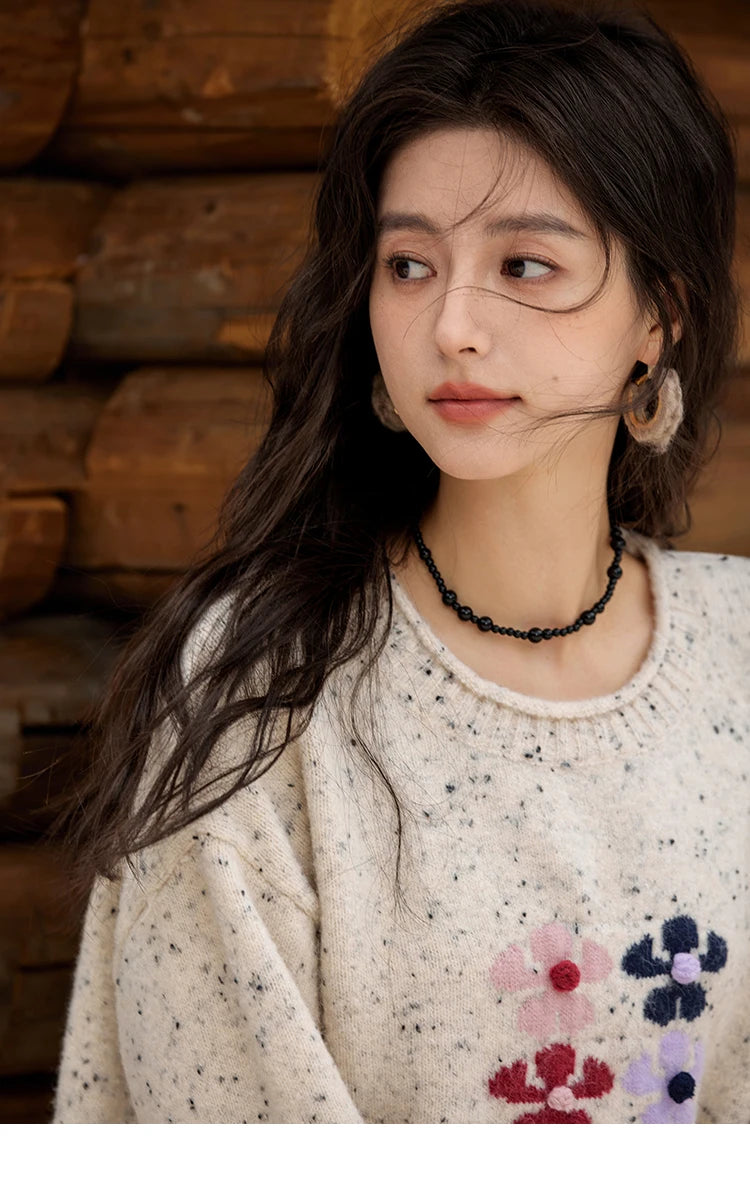 Mishow Wool Blend Flower Color Dots O-Neck Pullover MXD56Z1066
