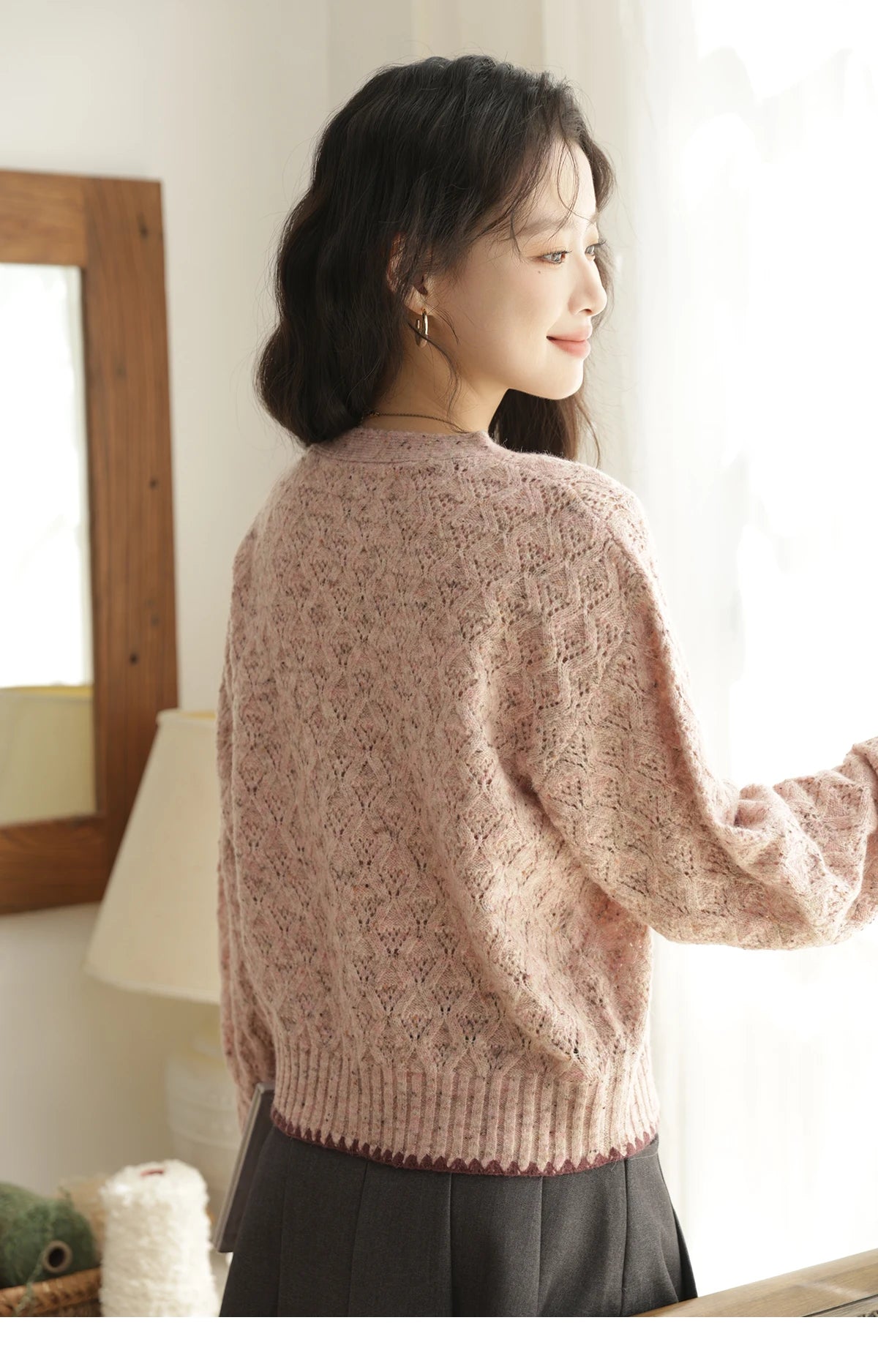 Mishow Colorful Dot Argyle Shell Embroidery Cardigan MXE44Z1364