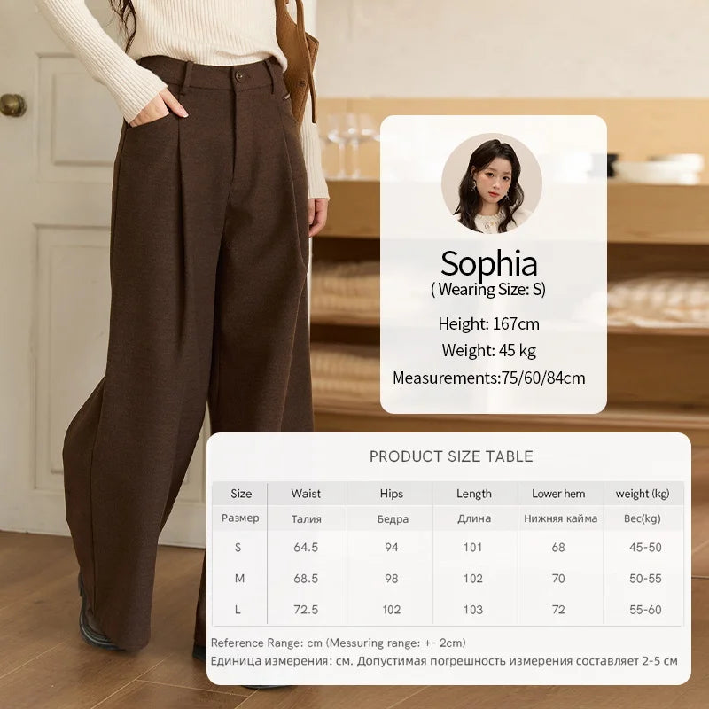MISHOW Brown Wide-Leg Pants High Waist Drape Trousers MXE51K1094