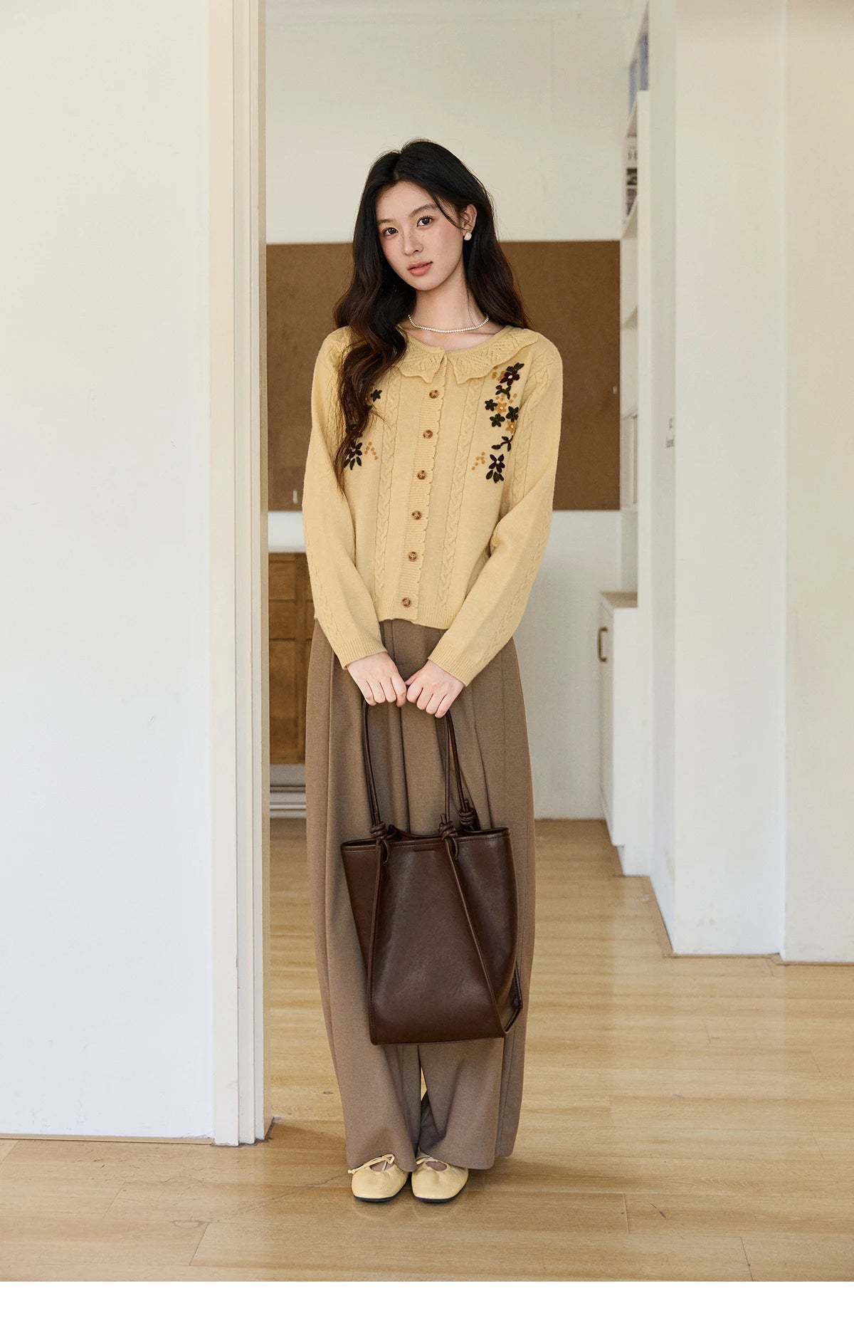MISHOW Camel Wide Leg Pants High Waist Pleated MXF108K1007