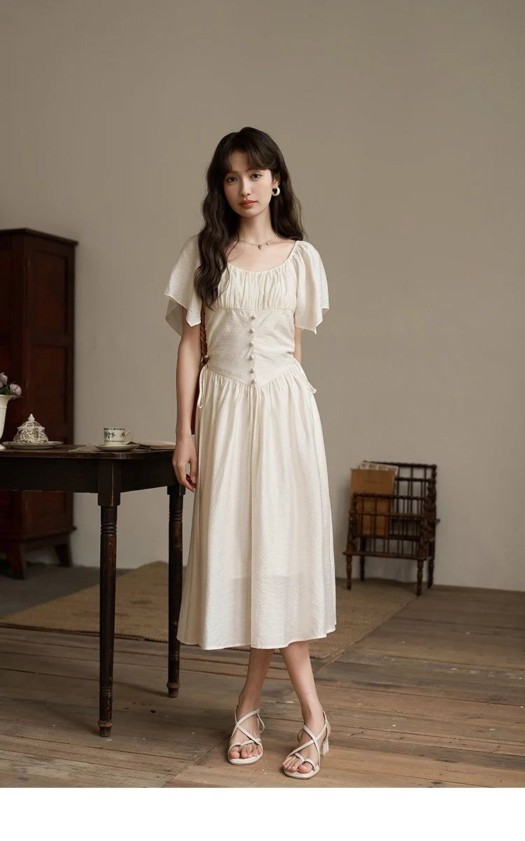 Mishow French Square Collar Butterfly Sleeve Dress MXC38L1407