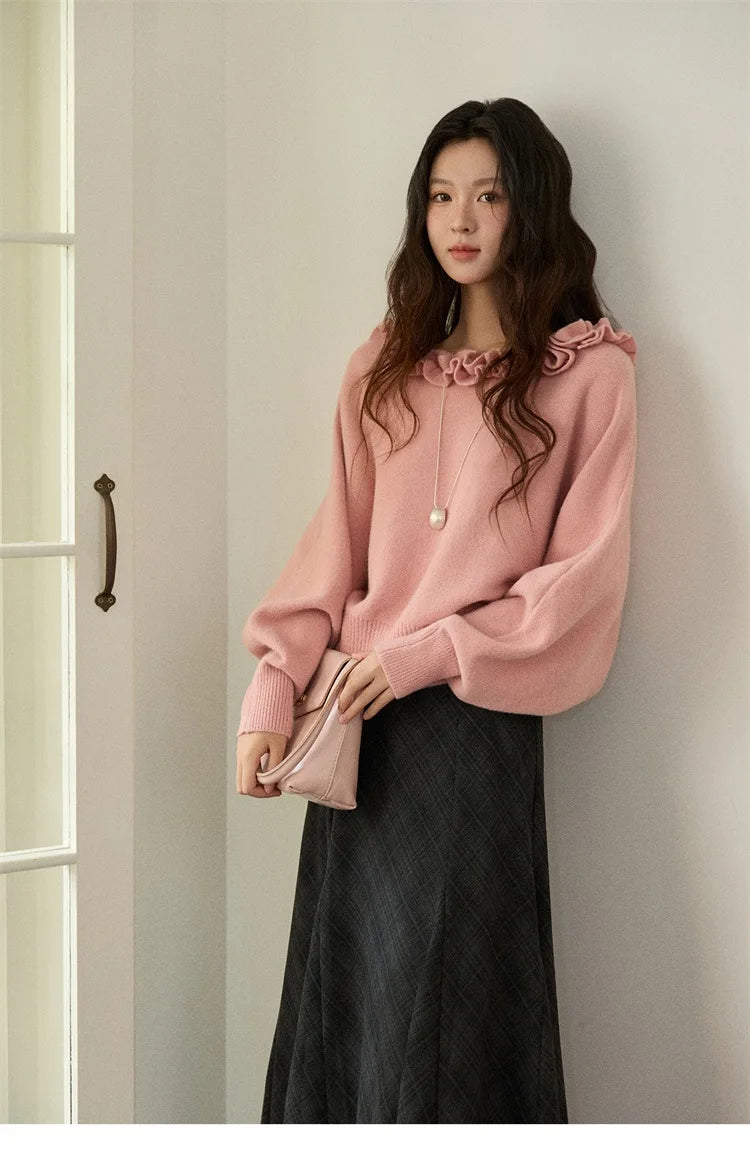 Mishow Orange Lotus Edge Lantern Sleeve Pullover MXE86Z2726