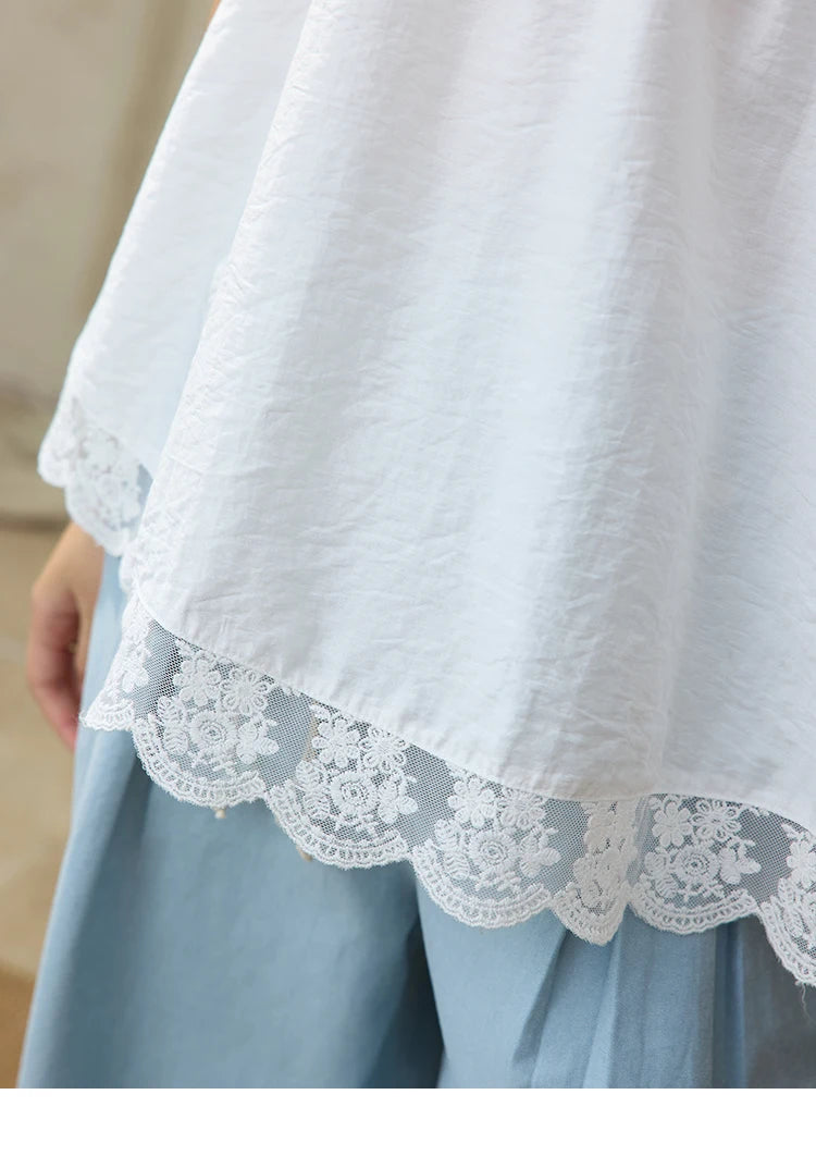 MISHOW White Lace Up Blouse Butterfly Sleeve Hollow Lace MXE34X1784