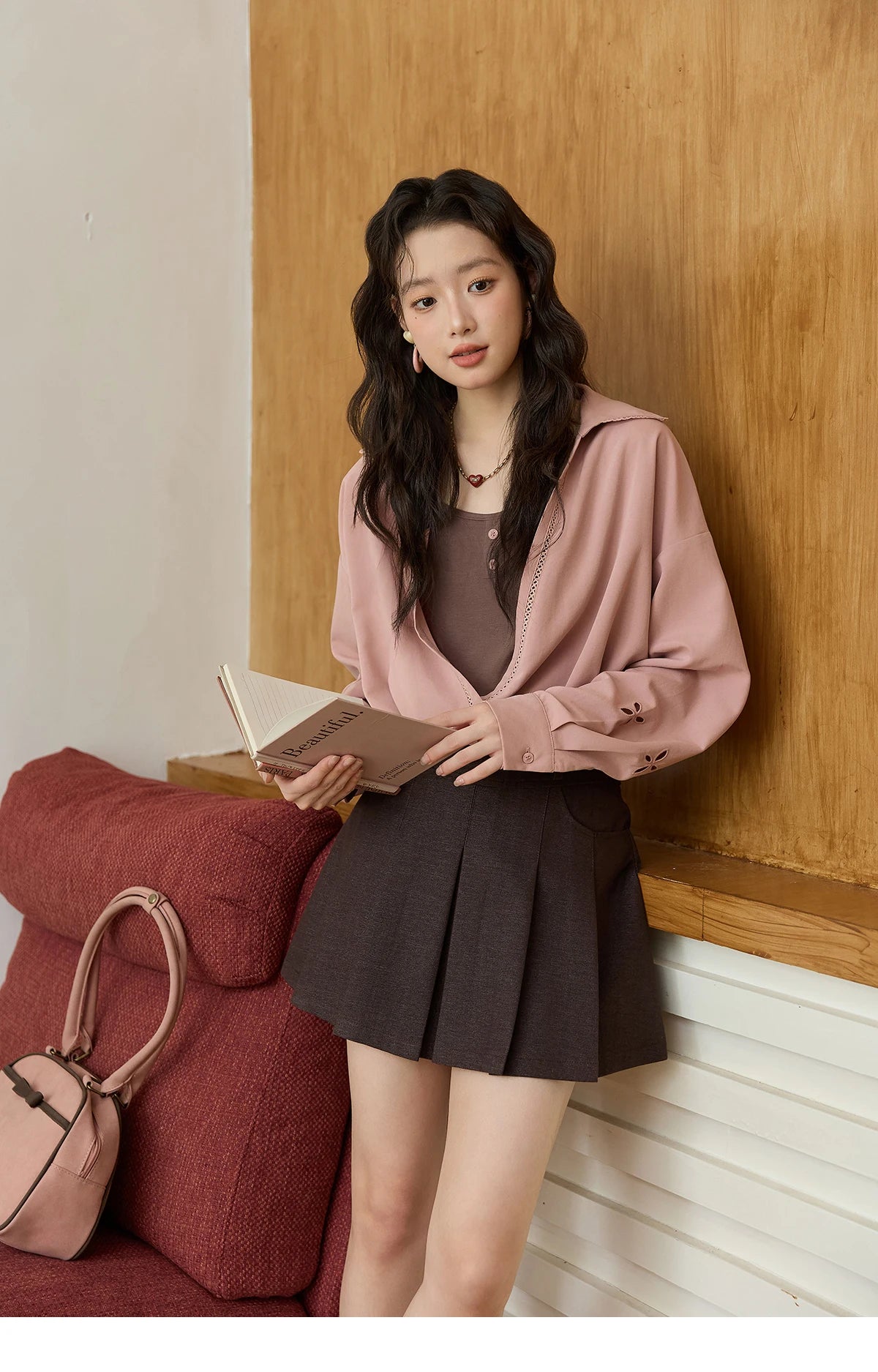 MISHOW Fake Two-piece Blouse Contrasting Color V-Neck MXE45C2403