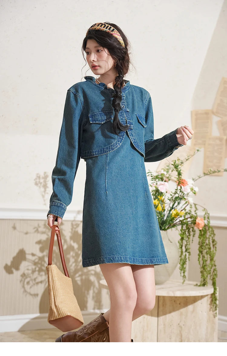 Mishow Retro Chinese Buckle Denim Vest Dress MXD14L1771