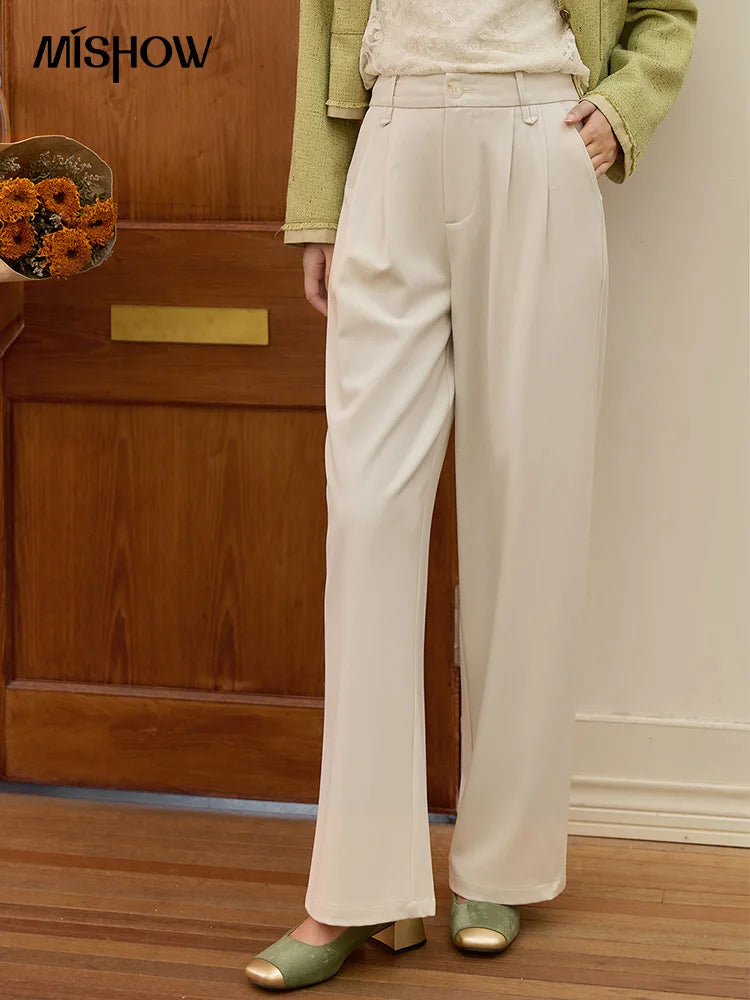 MISHOW Apricot Gray Wide Leg Pants High Waist Slim Versatile MXE41K1013