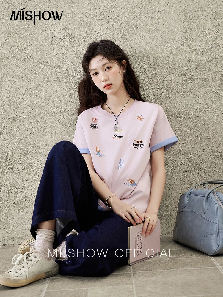 Mishow Embroidered Cartoon Round Neck Tee MXE16T0506