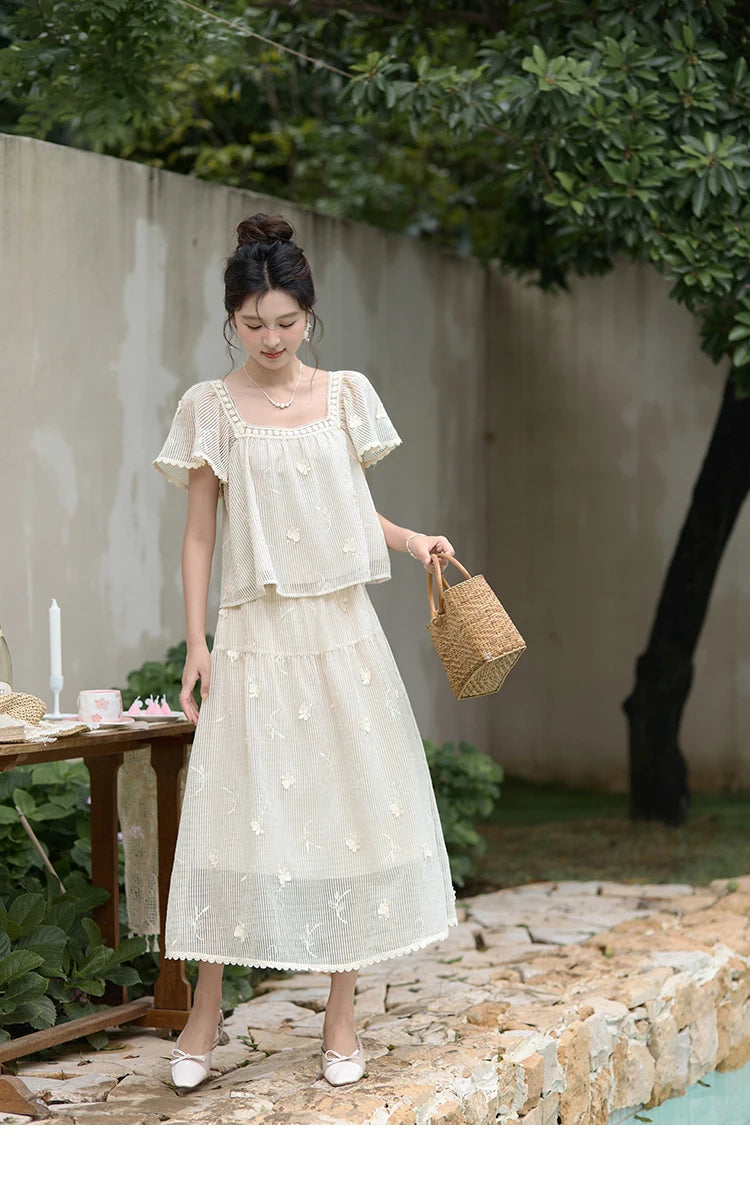 MISHOW Butterfly Flying Sleeve Blouse & Elastic Waist Skirt Set MXD29X1559