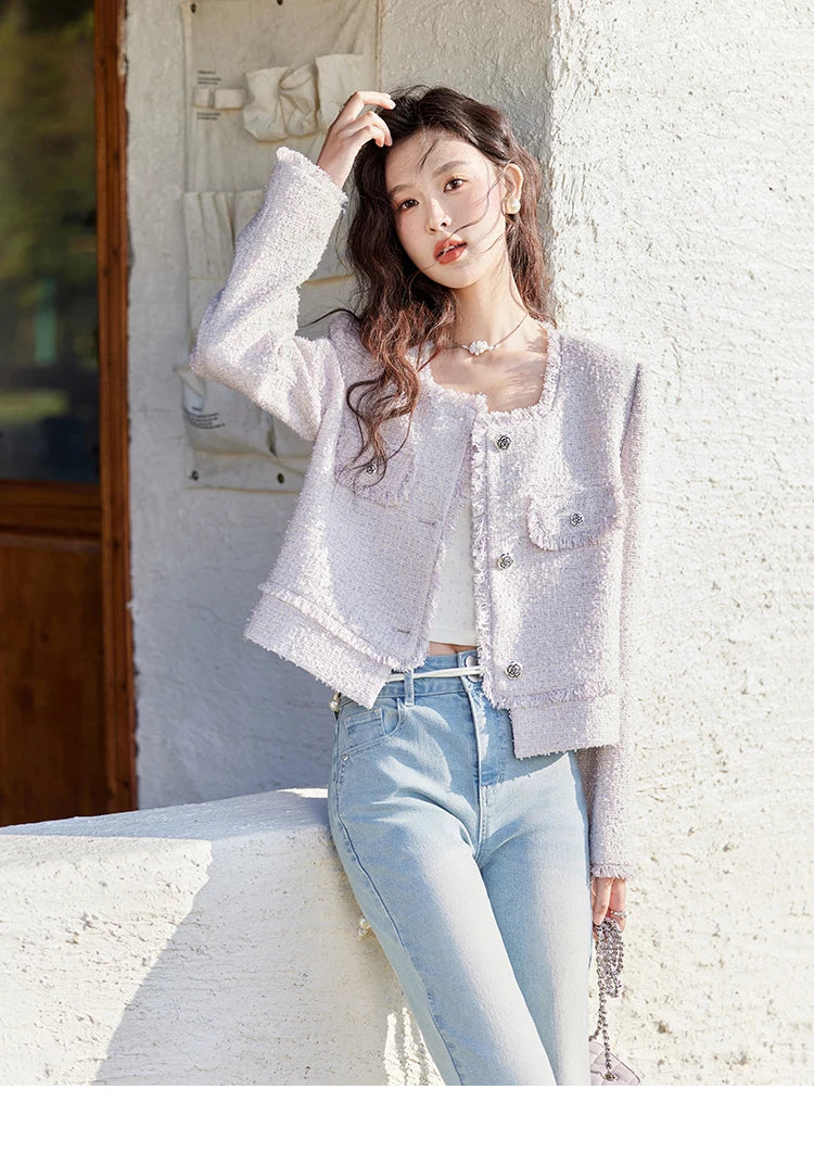 MISHOW Tassel Fragrant Coat Rose Buckle Weave Square Collar MXE13W0733