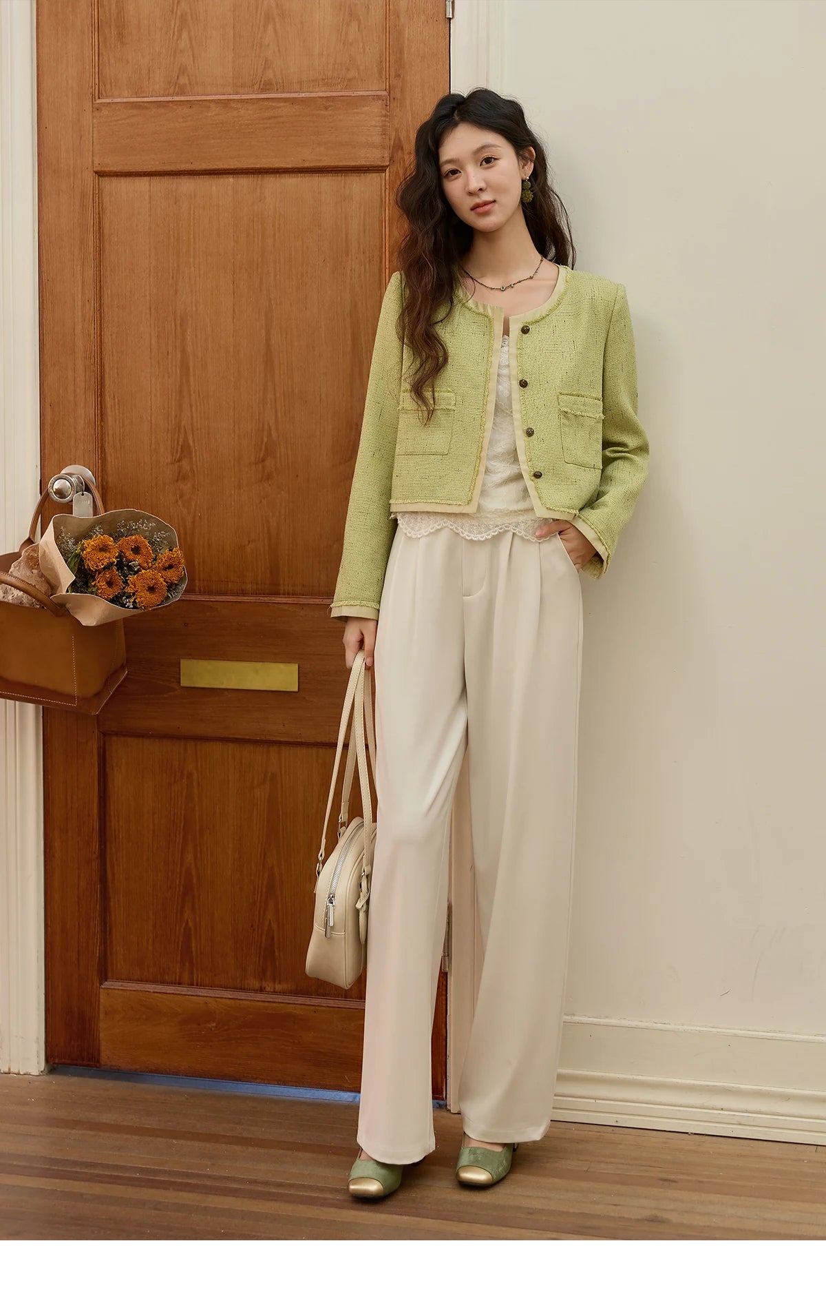 MISHOW Apricot Gray Wide Leg Pants High Waist Slim Versatile MXE41K1013