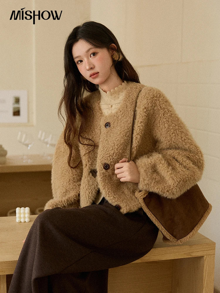 Mishow Retro Lamb Wool Crew Neck Jacket MXE90W0995