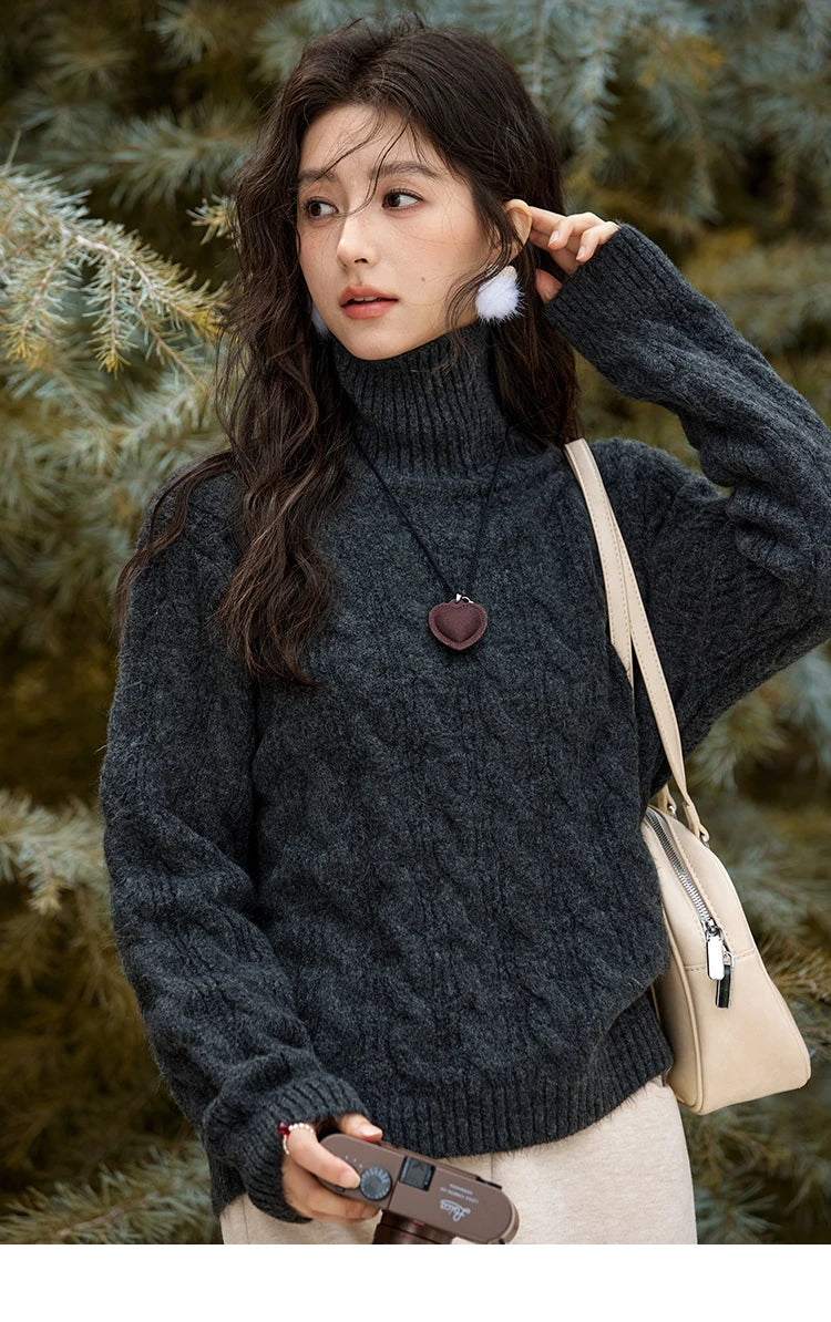 Mishow Turtleneck Texture Solid Warm Pullover MXD57Z1090