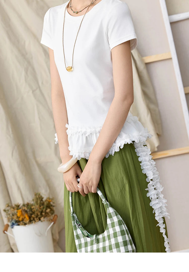 Mishow White Ruffled Tee with Red Lanyard Necklace MXE34T0557