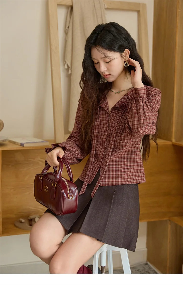 MISHOW Red Tied Plaid Shirt 3D Floral Detail MXE45X2481