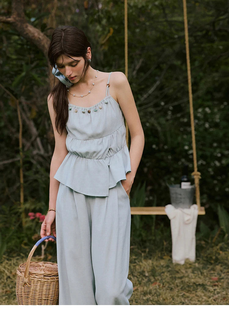 Mishow Solid Sleeveless Top & High Waist Wide Leg Pants Set MXE33T0547