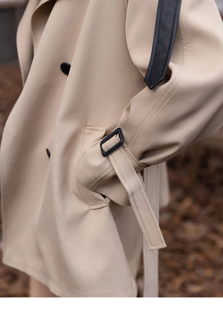 Mishow Polo Collar Patchwork Long Trench Coat MXB33W0399