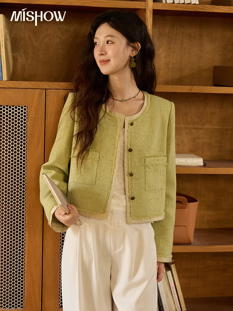 MISHOW Green Fragrant Short Coat Metal Buttons Symmetric Pocket MXE41W0796