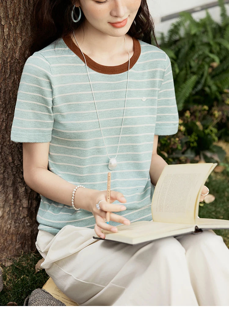 Mishow Striped Contrast Round Neck Tee MXE35Z1270