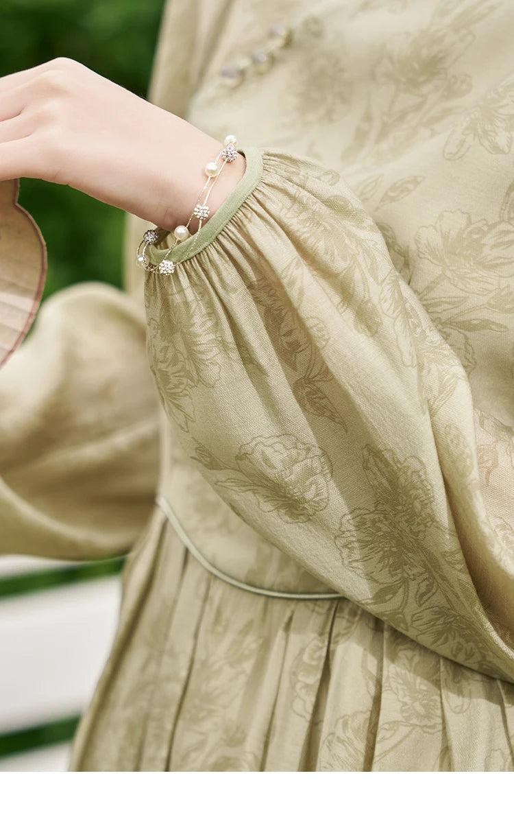 Mishow Chinese Cheongsam Green Puff Sleeve Dress MXD14L1767