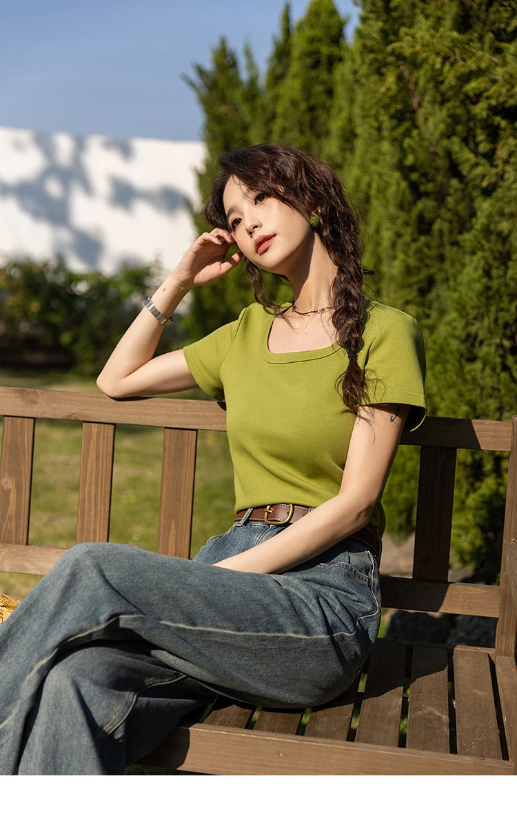 Mishow Solid Square Neck Cotton Tee MXC12T0641
