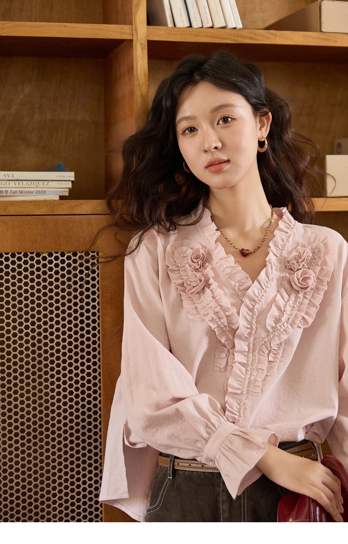 MISHOW Hand Sewn Rose Blouse Lantern Sleeves MXE44X2470