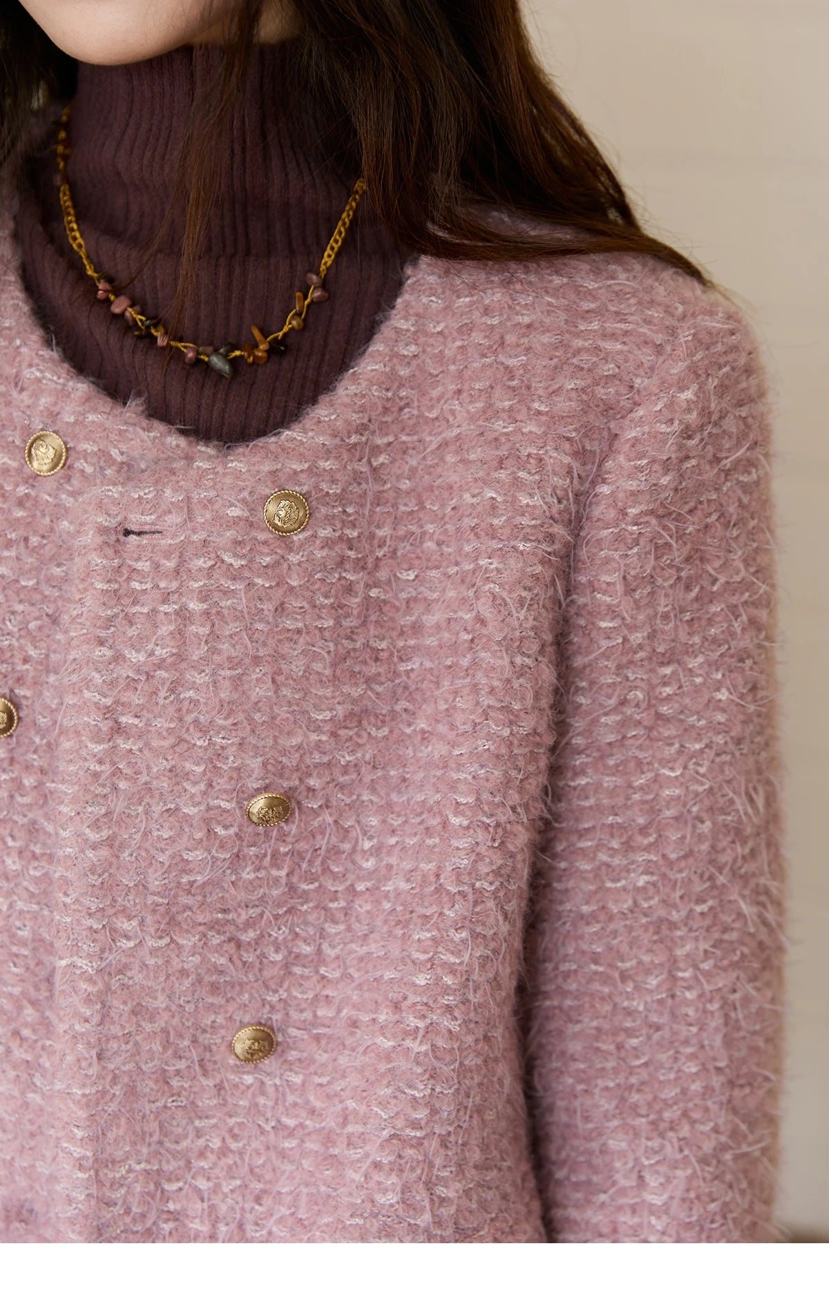 Mishow Purple Double-Breasted Tweed Wool Coat MXE88W0881
