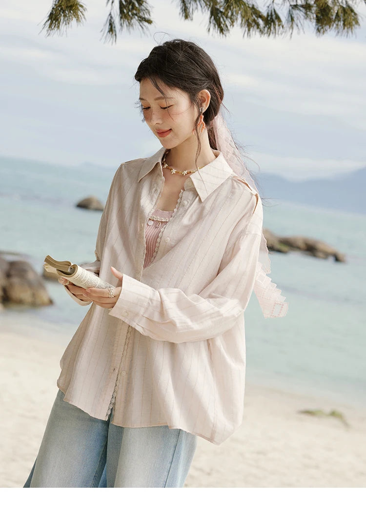 MISHOW Striped Long Sleeve Shirt Turn-Down Collar MXE33C0772