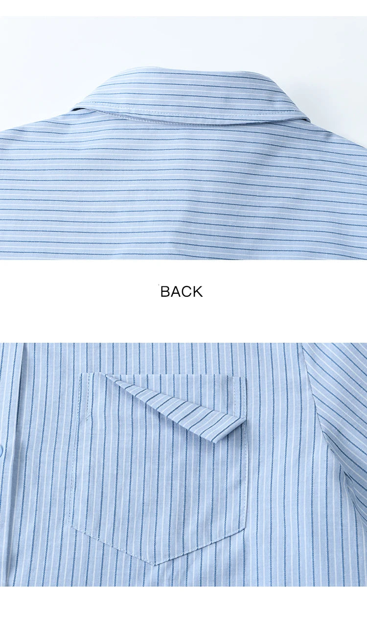 MISHOW Blue Striped Shirt Pocket Turn-Down Collar MXE11C0399
