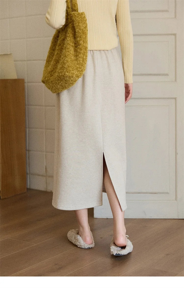 MISHOW Brown Retro High Waist Skirt Back Split Straight Leg MXE90B2447