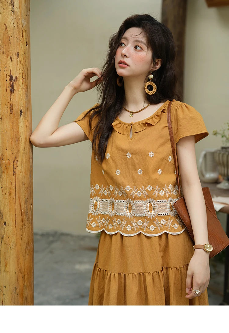 Mishow French Lace Embroidery Blouse & A-Line Skirt Set MXE39T0645