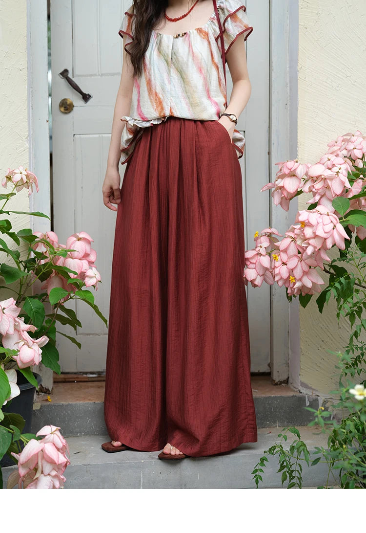 MISHOW Red Wide Leg Pants High Waist Pocket Elastic MXE38K0952