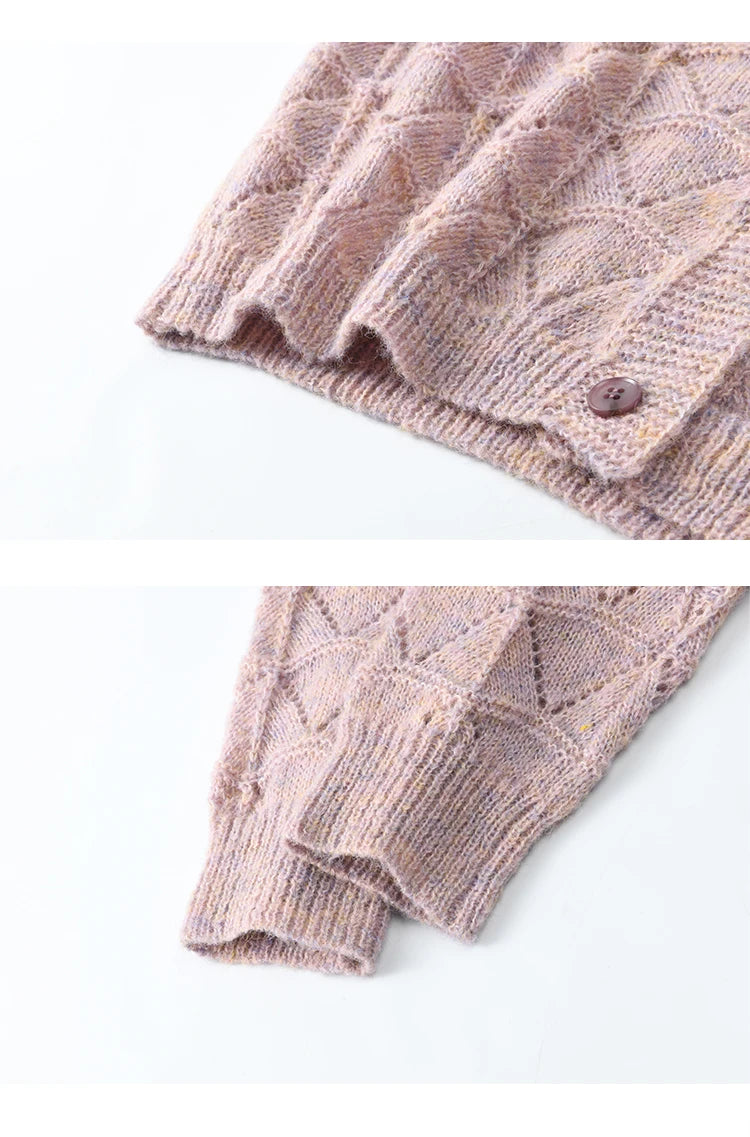 Mishow French Diamond Plaid V-Neck Hollow Cardigan MXE11Z1198