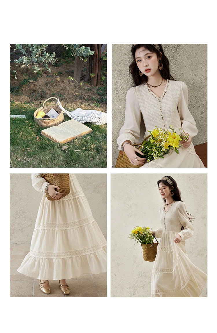 Mishow Apricot 100% Cotton Splicing Lace Dress MXE16L2168