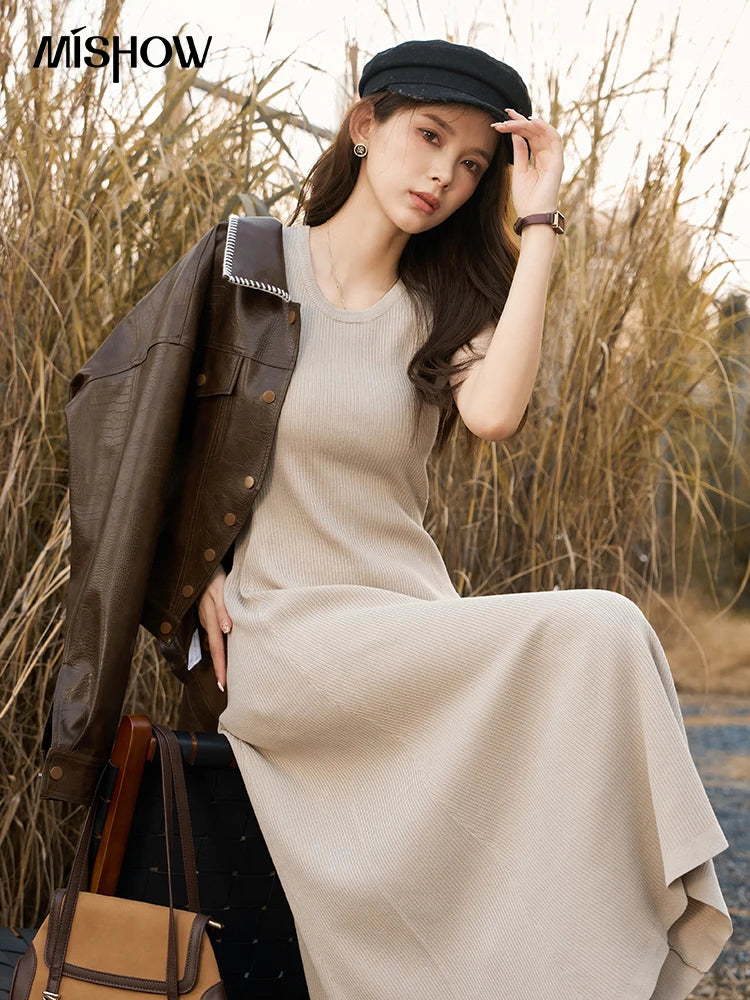 Mishow Knitted Round Neck Sleeveless A-LINE Dress MXC43L1590