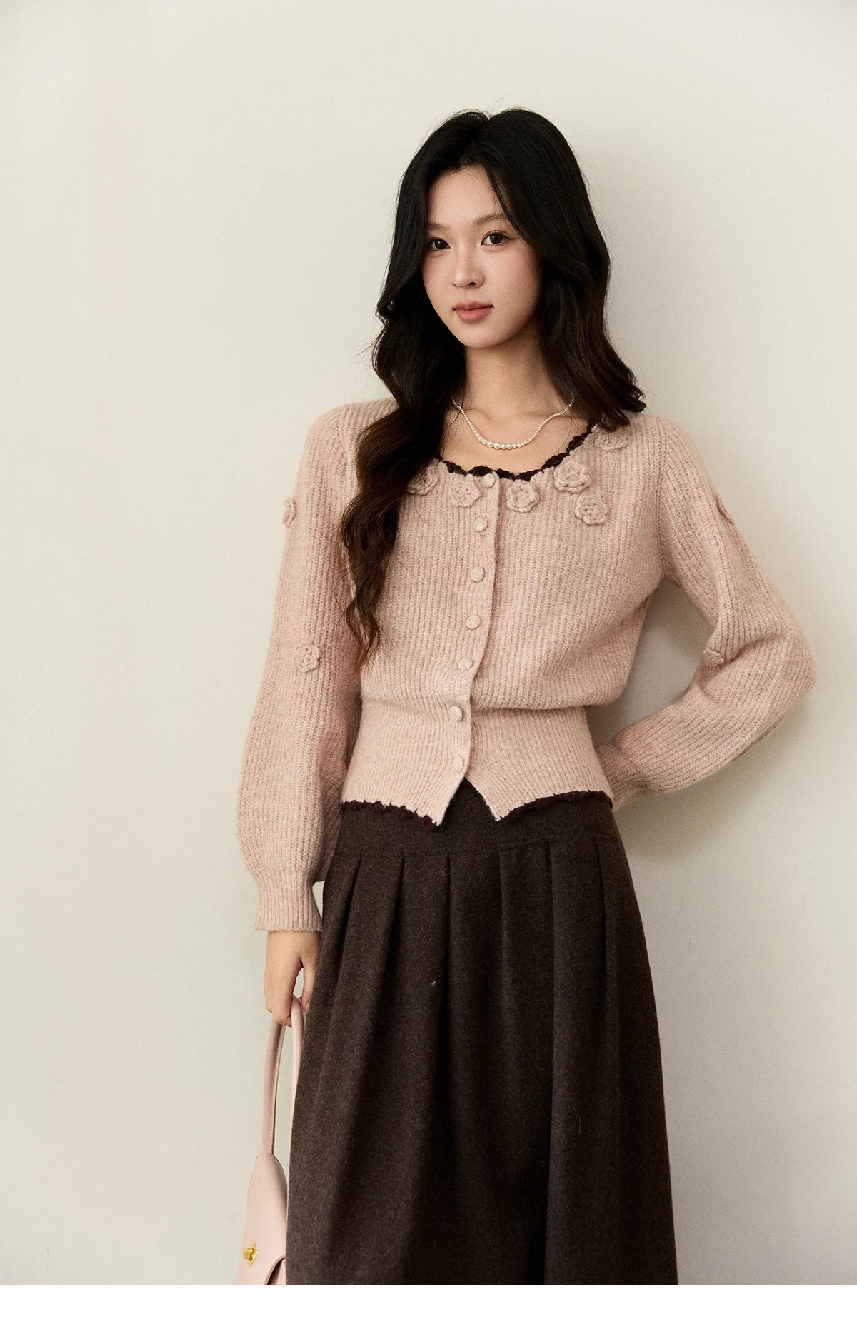 Mishow Pink Flower Lace Trim Cardigan MXE94Z2862