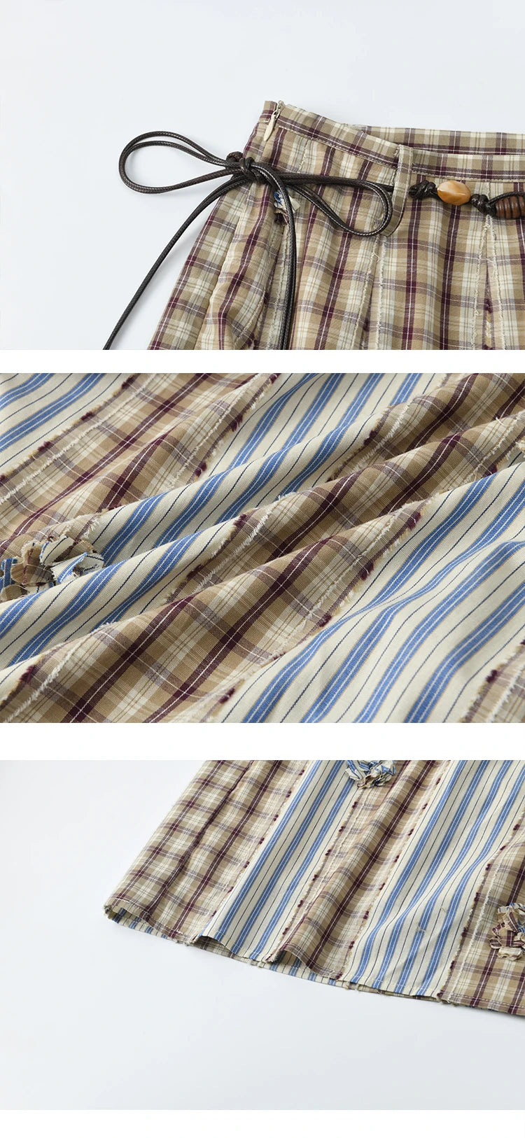 MISHOW Retro Plaid Patchwork Pleats Skirt A-LINE Slim MXE35B0726