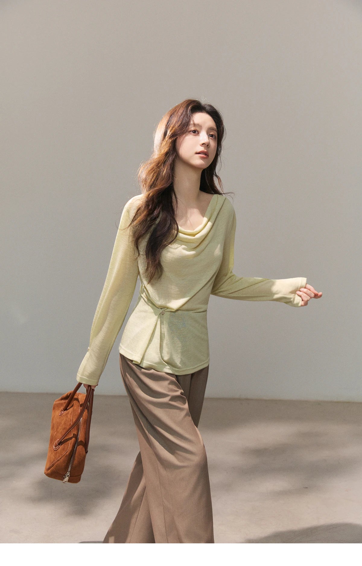 Mishow Multi Colored Swinging Collar Flare Sleeve Top MXF13T1473